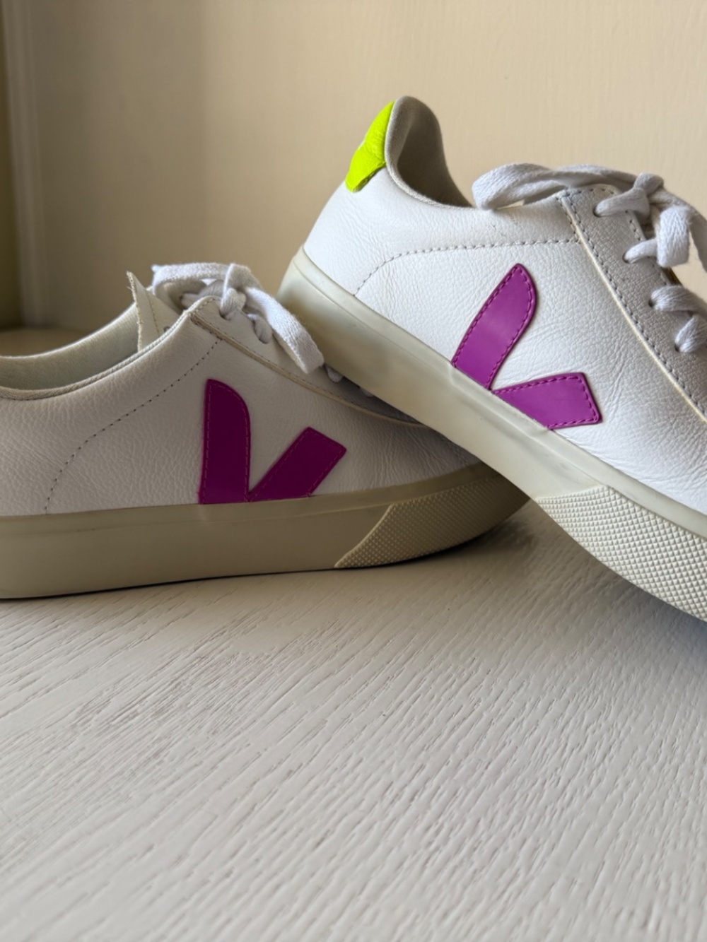VEJA Campo Leather Sneakers White Pink Neon Size US 7